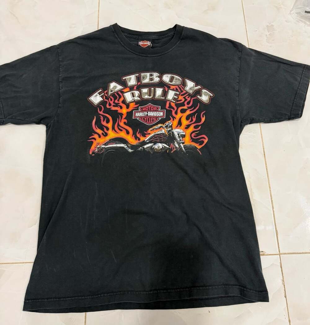 🔥 Harley Davidson Tee (20x27) Fits Medium - Fatboy Flame Graphic #A17